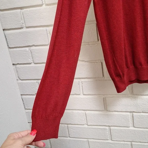 Paul Fredrick Cashmere/Silk Blend Red/Black Heathered Mockneck Sweater. Sz Med. - Picture 4 of 9